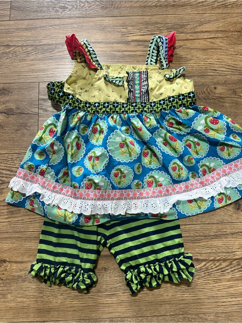 Matilda Jane Blue Green Strawberry Print Girls Matching Set